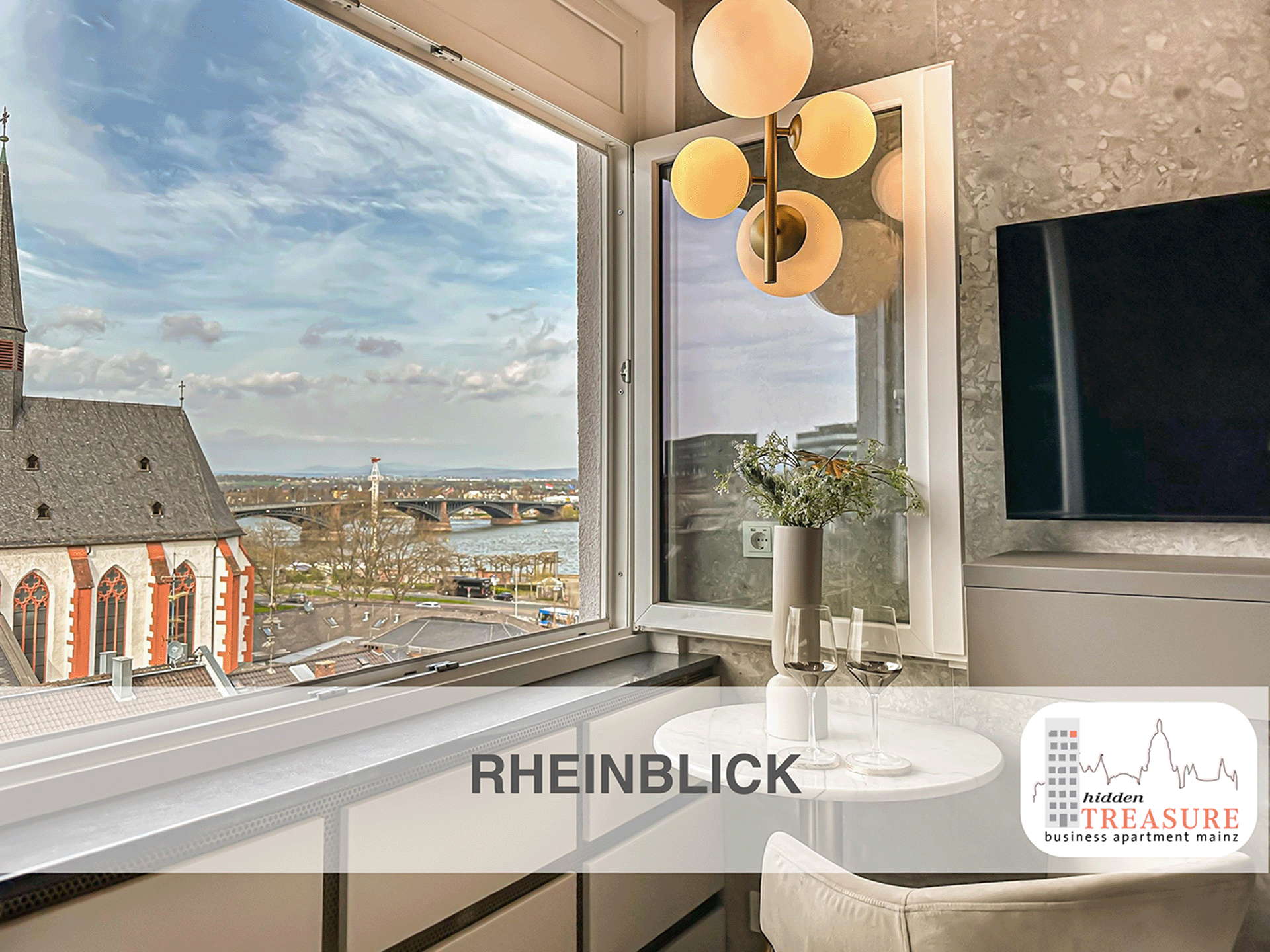 Rheinblick aus dem Hidden Treasure Business-Apartment in Mainz